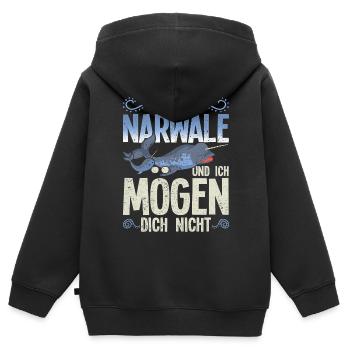 Meine Narwale und ich mögen dich nicht Narwal - Kinder Premium Organic Zip Hoodie - Schwarz - Hinten - AI Model Kid Male (0cm)