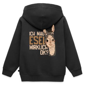 Esel - Kinder Premium Organic Zip Hoodie - Schwarz - Hinten - AI Model Kid Male (0cm)