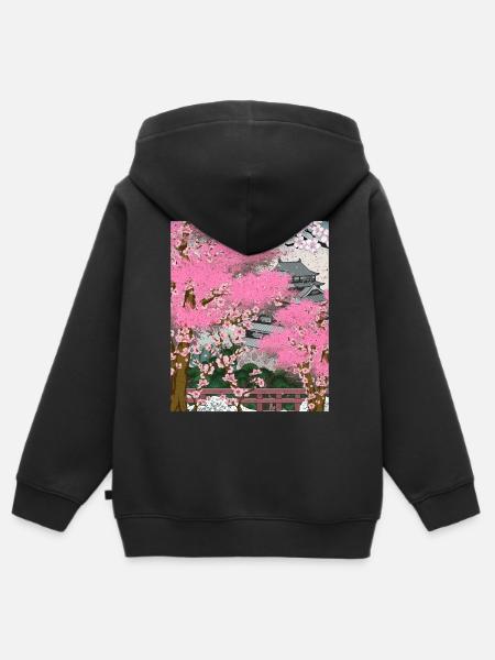 Japan Sakura Tree Gift Japanese Cherry Blossoms - Kids Premium Organic Zip-up Hoodie - black