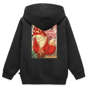 Waldbewohner Sakura Kirschblüten Geschenk Fuchs - Kinder Premium Organic Zip Hoodie - Schwarz - Hinten - AI Model Kid Male (0cm)