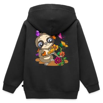 Tropisches Tier Geschenk Schmetterling Faultier - Kinder Premium Organic Zip Hoodie - Schwarz - Hinten - AI Model Kid Male (0cm)