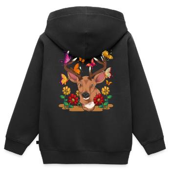 Waldbewohner Tier Geschenk Schmetterling Hirsch - Kinder Premium Organic Zip Hoodie - Schwarz - Hinten - AI Model Kid Male (0cm)