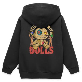 Je joue toujours avec des poupées Poupée vaudou - Sweat Premium à capuche zippé enfant bio - noir - Dos - AI Model Kid Male (0cm)