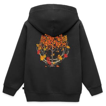 Feuillage coloré Forêt Arbre Feuillus Feuilles Mortes Cadeau Automne - Sweat Premium à capuche zippé enfant bio - noir - Dos - AI Model Kid Male (0cm)
