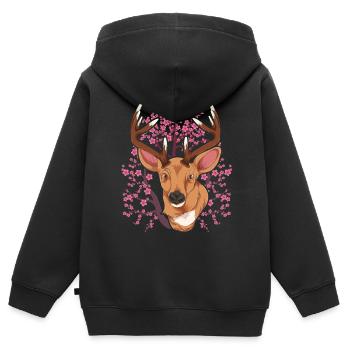 Sakura Waldbewohner Geschenk Kirschblüten Hirsch - Kinder Premium Organic Zip Hoodie - Schwarz - Hinten - AI Model Kid Male (0cm)
