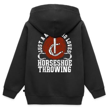 Nur ein Mann der Hufeisen werfen liebt Hufeisen - Kinder Premium Organic Zip Hoodie - Schwarz - Hinten - AI Model Kid Male (0cm)