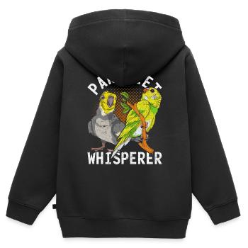Sittich Flüsterer Vogel Geschenk Lustiges Sittich - Kinder Premium Organic Zip Hoodie - Schwarz - Hinten - AI Model Kid Male (0cm)