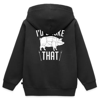 Ich würde das Grillen Schweinefleisch Grillen - Kinder Premium Organic Zip Hoodie - Schwarz - Hinten - AI Model Kid Male (0cm)