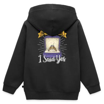 He asked me, I said yes, engagement - Kids Premium Organic Zip-up Hoodie - black - Back - AI Model Kid Male (0cm)
