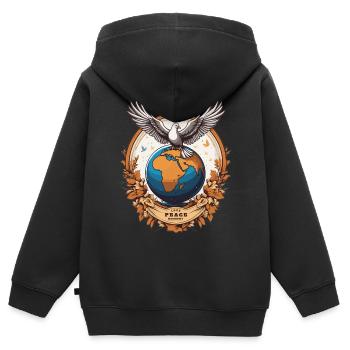 Weltfrieden auf der Erde - Kinder Premium Organic Zip Hoodie - Schwarz - Hinten - AI Model Kid Male (0cm)