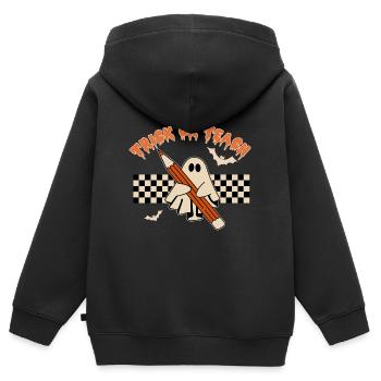 Halloween Trick ou Treat - Sweat Premium à capuche zippé enfant bio - noir - Dos - AI Model Kid Male (0cm)