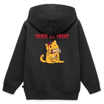 Trick Or Treat - Zombiekatze - Kinder Premium Organic Zip Hoodie - Schwarz - Hinten - AI Model Kid Male (0cm)