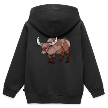Buffle géométrique Buffle d’eau - Sweat Premium à capuche zippé enfant bio - noir - Dos - AI Model Kid Male (0cm)