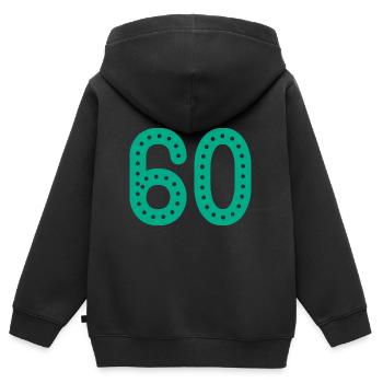60 JAHRE. 60-jähriges JUBILÄUM. JUBILÄUM 60 JAHRE. 60 - Kinder Premium Organic Zip Hoodie - Schwarz - Hinten - AI Model Kid Male (0cm)