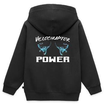 Velociraptor Power Design - Kinder Premium Organic Zip Hoodie - Schwarz - Hinten - AI Model Kid Male (0cm)