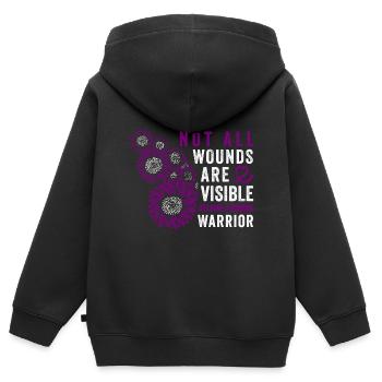 Utérus conscient Filoïde Guerrier Invisible - Sweat Premium à capuche zippé enfant bio - noir - Dos - AI Model Kid Male (0cm)