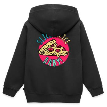 Pizza Slice Slice Baby! Essen Nahrung Humor - Kinder Premium Organic Zip Hoodie - Schwarz - Hinten - AI Model Kid Male (0cm)