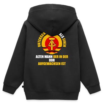Unterschätz Niemals Alten Mann DDR Ostdeutschland - Kinder Premium Organic Zip Hoodie - Schwarz - Hinten - AI Model Kid Male (0cm)