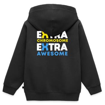Extra chromosomes Extra Awesome Down Syndrome Aware - Sweat Premium à capuche zippé enfant bio - noir - Dos - AI Model Kid Male (0cm)