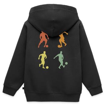 Jeune footballeur de football rétro fan - Sweat Premium à capuche zippé enfant bio - noir - Dos - AI Model Kid Male (0cm)