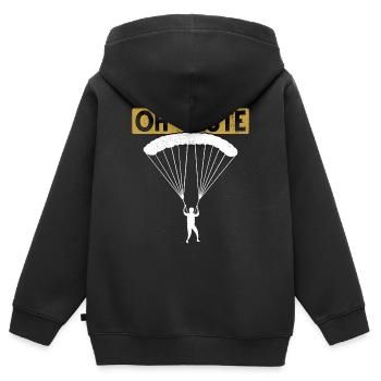 Parachutiste parachute Drôle d’adrénaline - Sweat Premium à capuche zippé enfant bio - noir - Dos - AI Model Kid Male (0cm)