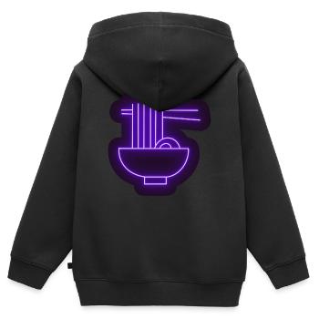 Lila Neon Ramen Aufkleber - Kinder Premium Organic Zip Hoodie - Schwarz - Hinten - AI Model Kid Male (0cm)