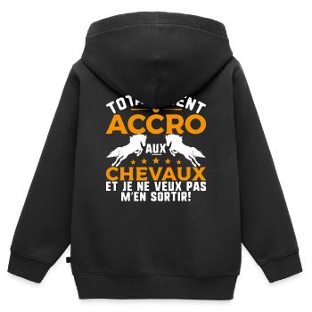 Totalement accro aux chevaux - Equitation - Sweat Premium à capuche zippé enfant bio - noir - Dos - AI Model Kid Male (0cm)