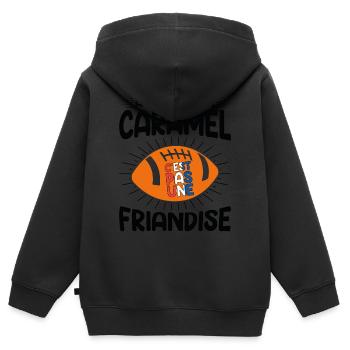 Au Rugby Un Caramel C'est Pas Une Friandise - Sweat Premium à capuche zippé enfant bio - noir - Dos - AI Model Kid Male (0cm)