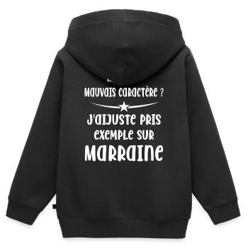 Mauvais Caractère Marraine - Sweat Premium à capuche zippé enfant bio - noir - Dos - AI Model Kid Male (0cm)