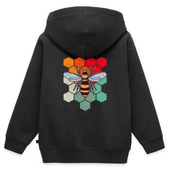 Biene Retro Wabe Imkerei - Kinder Premium Organic Zip Hoodie - Schwarz - Hinten - AI Model Kid Male (0cm)