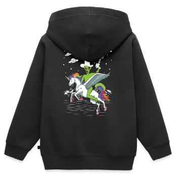 Alien reitet Einhorn Unheimlich - Kinder Premium Organic Zip Hoodie - Schwarz - Hinten - AI Model Kid Male (0cm)