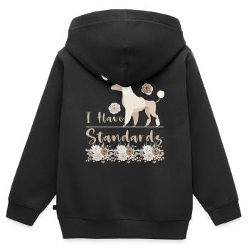 Caniche Mama Dog Drôle Caniche Standard - Sweat Premium à capuche zippé enfant bio - noir - Dos - AI Model Kid Male (0cm)