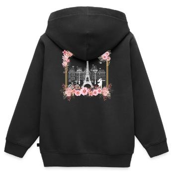 Paris Thema Frauen Frankreich Blume Eiffelturm - Kinder Premium Organic Zip Hoodie - Schwarz - Hinten - AI Model Kid Male (0cm)
