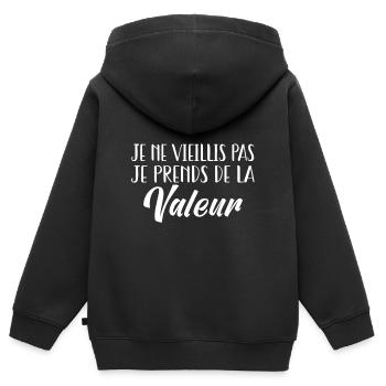 Je ne vieillis pas. Je prends de la valeur! - Sweat Premium à capuche zippé enfant bio - noir - Dos - AI Model Kid Male (0cm)