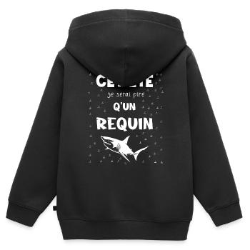 cet été je serai pire qu'un requin - Sweat Premium à capuche zippé enfant bio - noir - Dos - AI Model Kid Male (0cm)