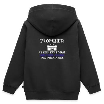 plombier le seul le vrai - Sweat Premium à capuche zippé enfant bio - noir - Dos - AI Model Kid Male (0cm)