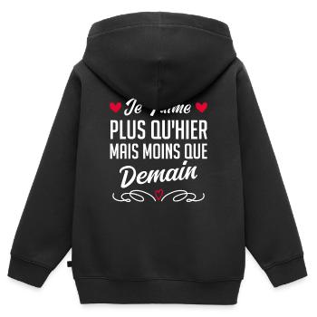 Je t’aime plus qu’hier mais moins que demain - Sweat Premium à capuche zippé enfant bio - noir - Dos - AI Model Kid Male (0cm)