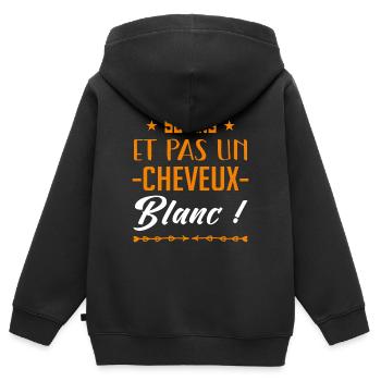 50 ans et pas un cheveux blanc cadeau humour papa - Sweat Premium à capuche zippé enfant bio - noir - Dos - AI Model Kid Male (0cm)