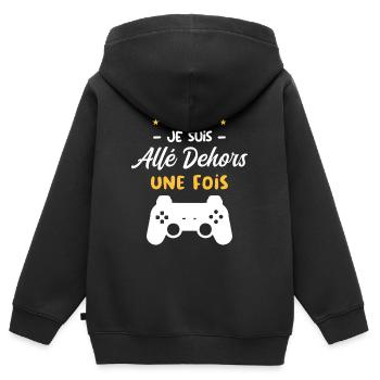 Je Suis Allé Dehors Une Fois - Sweat Premium à capuche zippé enfant bio - noir - Dos - AI Model Kid Male (0cm)