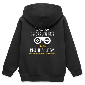 Je suis allé dehors une fois - Sweat Premium à capuche zippé enfant bio - noir - Dos - AI Model Kid Male (0cm)