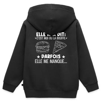 Elle a dit moi ou la bouffe elle me manque parfois - Sweat Premium à capuche zippé enfant bio - noir - Dos - AI Model Kid Male (0cm)