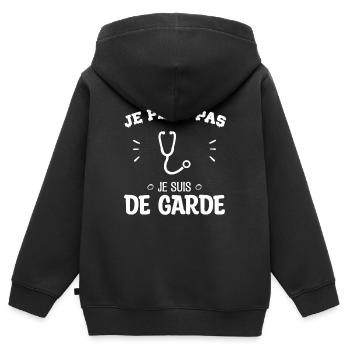 Je peux pas je suis de garde - Sweat Premium à capuche zippé enfant bio - noir - Dos - AI Model Kid Male (0cm)