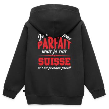 Je Ne Suis Pas Parfait Mais Je Suis Suisse - Sweat Premium à capuche zippé enfant bio - noir - Dos - AI Model Kid Male (0cm)