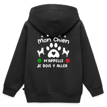 Mon CHIEN m'appelle pour cadeau - Sweat Premium à capuche zippé enfant bio - noir - Dos - AI Model Kid Male (0cm)