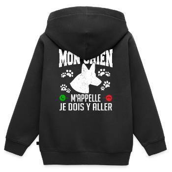 Mon CHIEN m'appelle pour cadeau - Sweat Premium à capuche zippé enfant bio - noir - Dos - AI Model Kid Male (0cm)