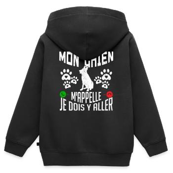 Mon CHIEN m'appelle pour cadeau - Sweat Premium à capuche zippé enfant bio - noir - Dos - AI Model Kid Male (0cm)