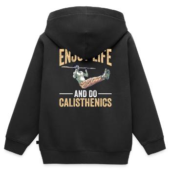 Calisthenics Körpergewicht Krafttraining - Kinder Premium Organic Zip Hoodie - Schwarz - Hinten - AI Model Kid Male (0cm)