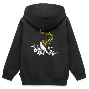 Musiknoten Niedlicher singender Vogel - Kinder Premium Organic Zip Hoodie - Schwarz - Hinten - AI Model Kid Male (0cm)