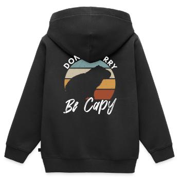 Tierliebhaber Happy Capybara - Kinder Premium Organic Zip Hoodie - Schwarz - Hinten - AI Model Kid Male (0cm)