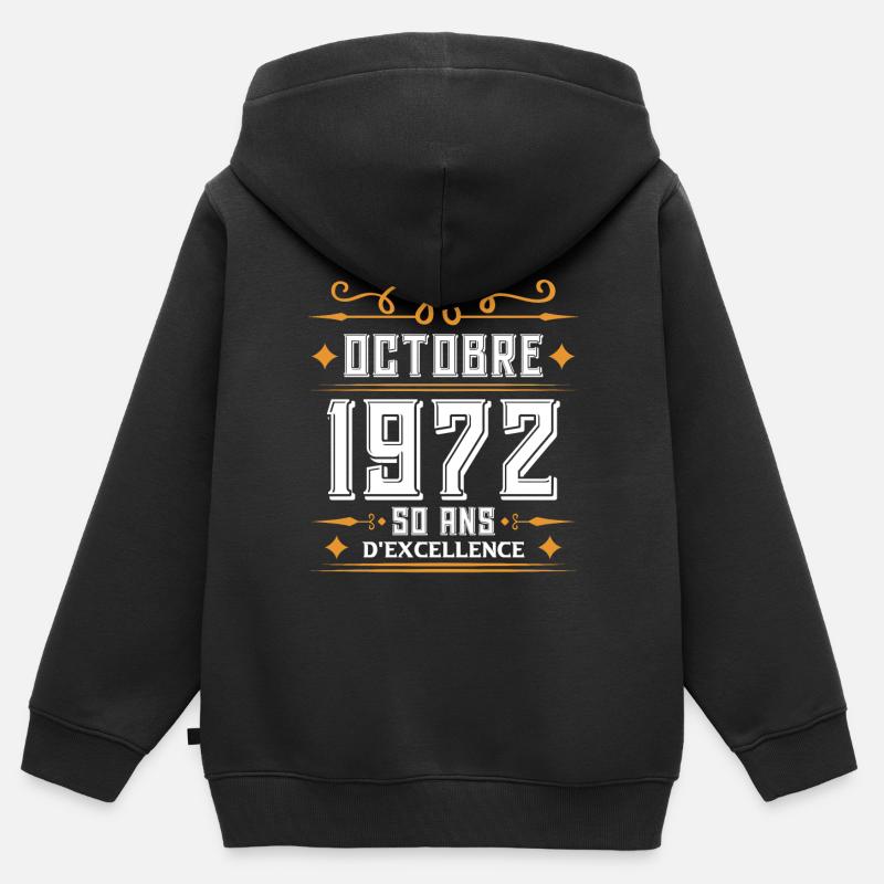 Octobre 1972 50 Ans d'excellence Anniversaire - Sweat Premium à capuche zippé enfant bio - noir